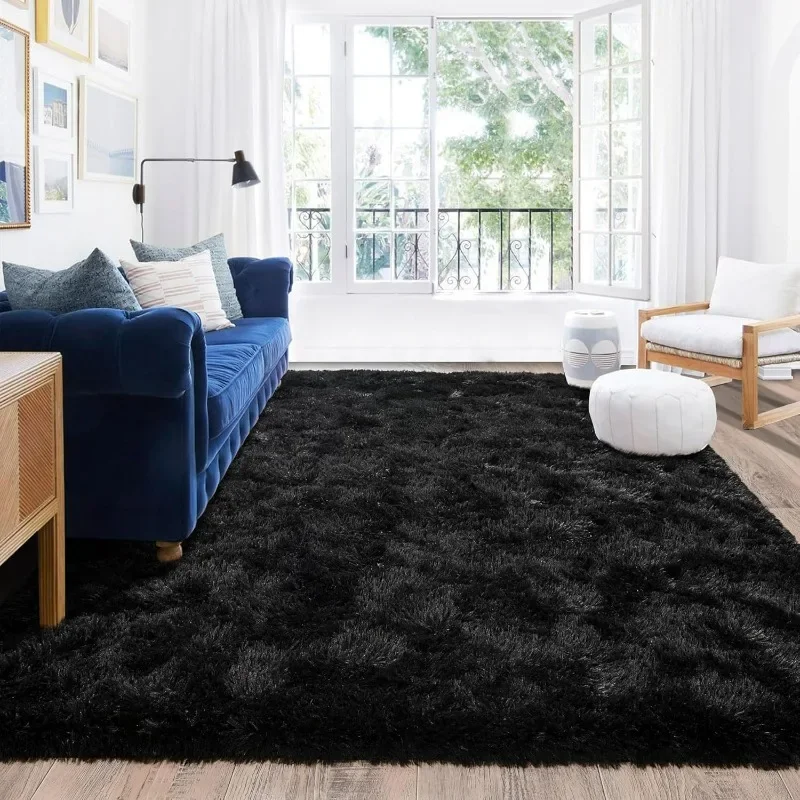 8x10 Area Rugs, Ultra Soft Large Shag Black Living Room Fluffy Rug Carpet for Bedroom, Plush Modern Floor Rug for Kids Room