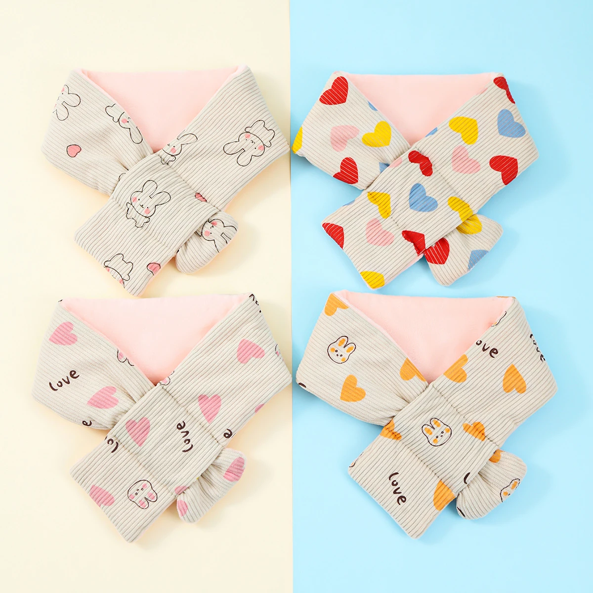 Boys Girls Winter Scarfs Thick Plush Cross Children's Scarf Baby Bib Cute Cartoon Rabbit Neck Protection Warm Shawl