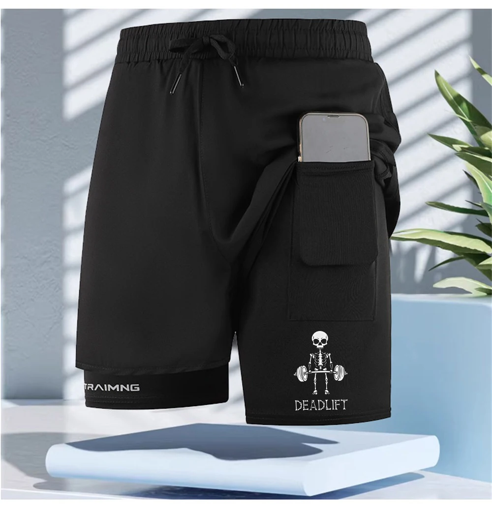 Men’s Double Layer Athletic Shorts Quick Dry Swim Trunks with Inner Liner Drawstring Breathable Sports Beach Running Pants