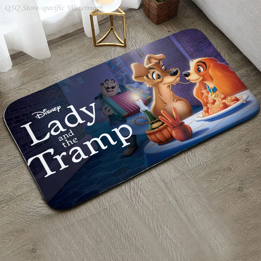 1pc MINISO Disney Lady And The Tramp Floor Mat Anti-Slip Kitchen Bedroom Handmade Tufted Rug Carpet Living Room Entrance Rug