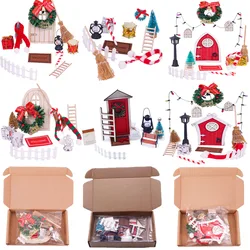 Sets Wooden Miniature Fairy Elf Door Stool Christmas Decor Toyhouse Fairy&Barbies Doll Toy Mini Scene Model Accessories Gift Box