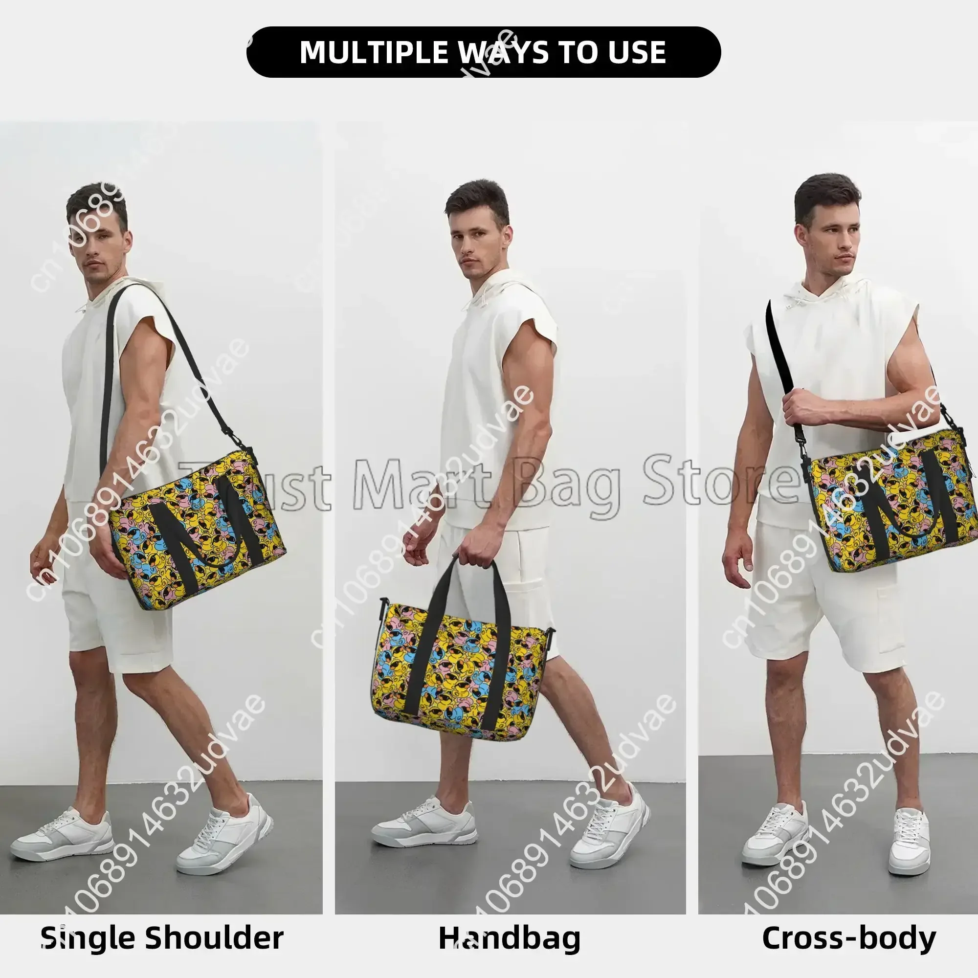 Cute Rubber Cartoon Duck Print Travel Duffel Bags Unisex Waterproof Portable Luggage Tote Bag Overnight Weekender Hand Bag