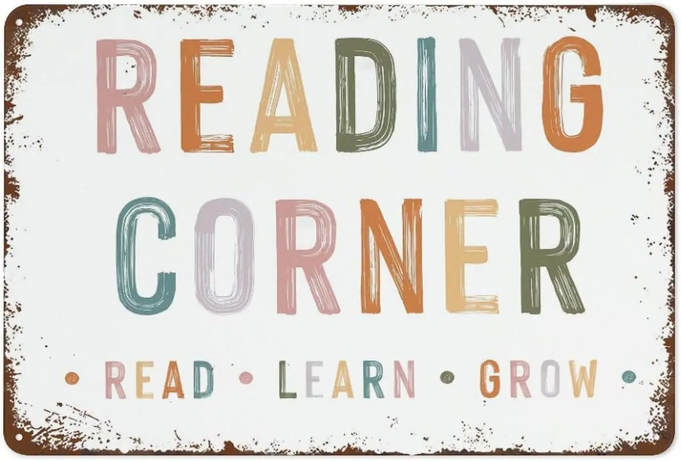Reading Corner READ LEARN GROW Funny Wall Decor Vintage Metal Tin Sign Plaque For Man Cave Bar Pub Club Home Room Gift Poster es