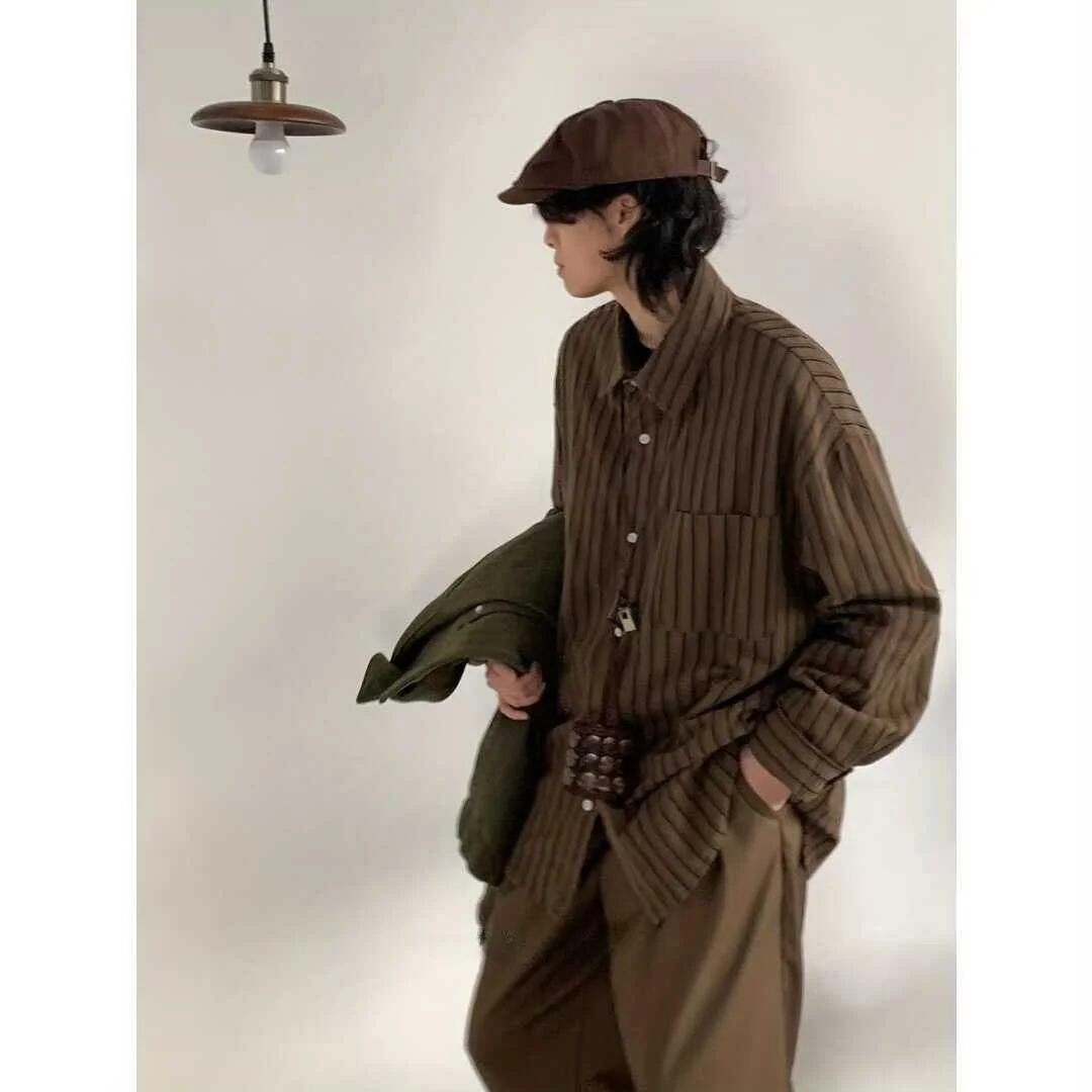 

Ретро-японский стиль, полосатая длинная кофта, повседневная, свободного кроя, осенняя мода для студентов, пар, молодежи, культурный стиль