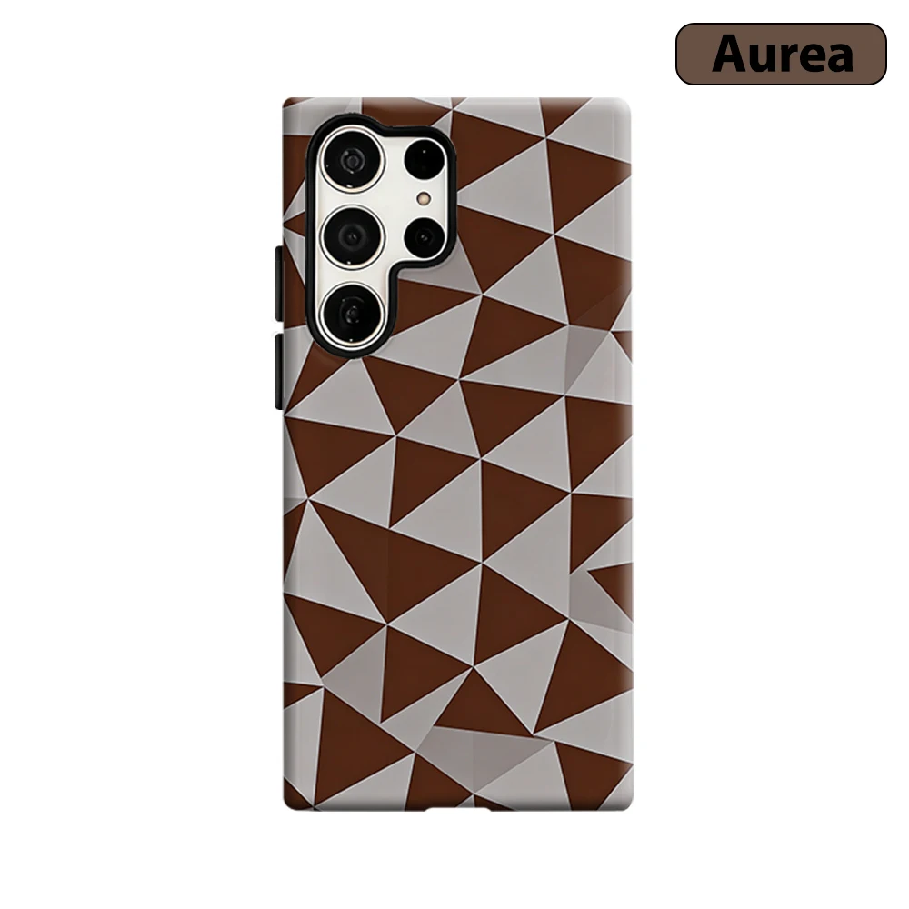 Brown White Triangle Mosaic Phone Case for Samsung Galaxy S26 S25 Ultra S24 S23 Ultra Plus Shockproof Double layer Back Cover