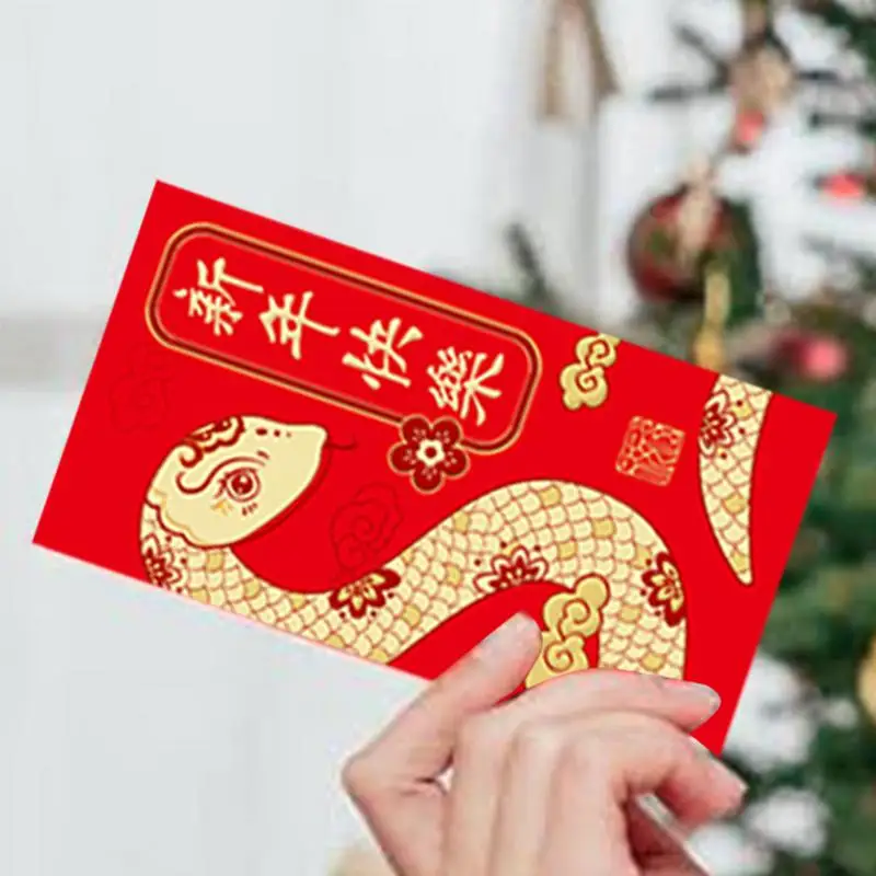 2025 Año Nuevo Chino Sobres rojos Año de Serpiente Bolso rojo Bolsa de regalo para dinero Sobre Suministros de boda Buena suerte Hong Bao 6 piezas