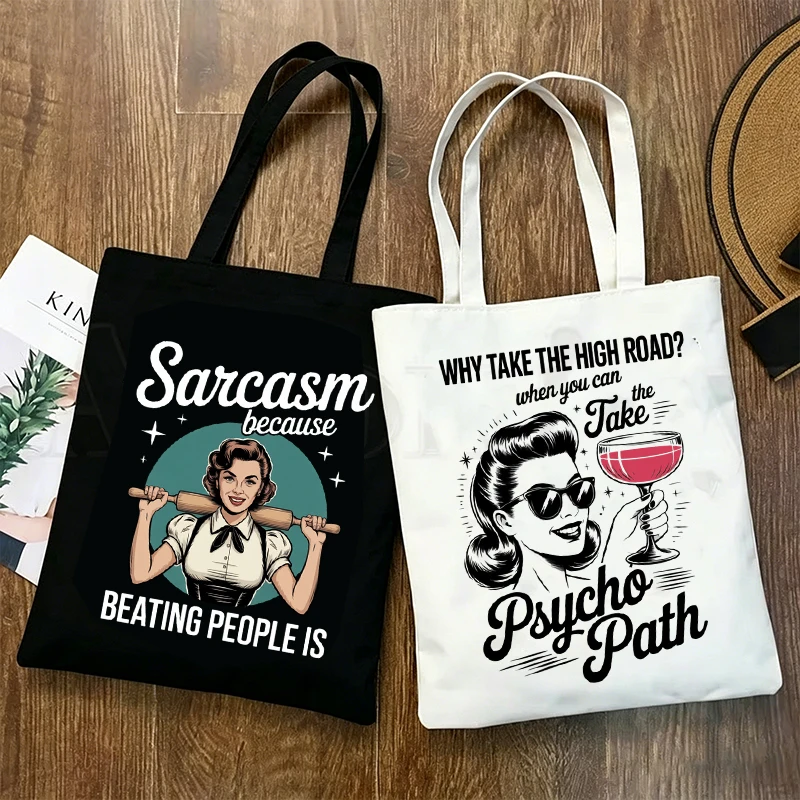 Retro Housewife Cocktail "Take The Psycho Path" Print Women's Handbags Fashion Sarcastic Quotes Casual Female Shoulder Bag