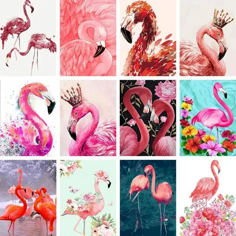 DIY Round/Square Diamond Painting  Frame Flamingo Painting By Numbers Animal Diamond Drawing Handpainted Kits Acrylic Paints A