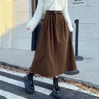 Vintage Corduroy Long Skirt Women Autumn Winter High Waist Pleated Skirts 3 Colors Warm Mini Dress Korean A Line Midi Y2k Skirt