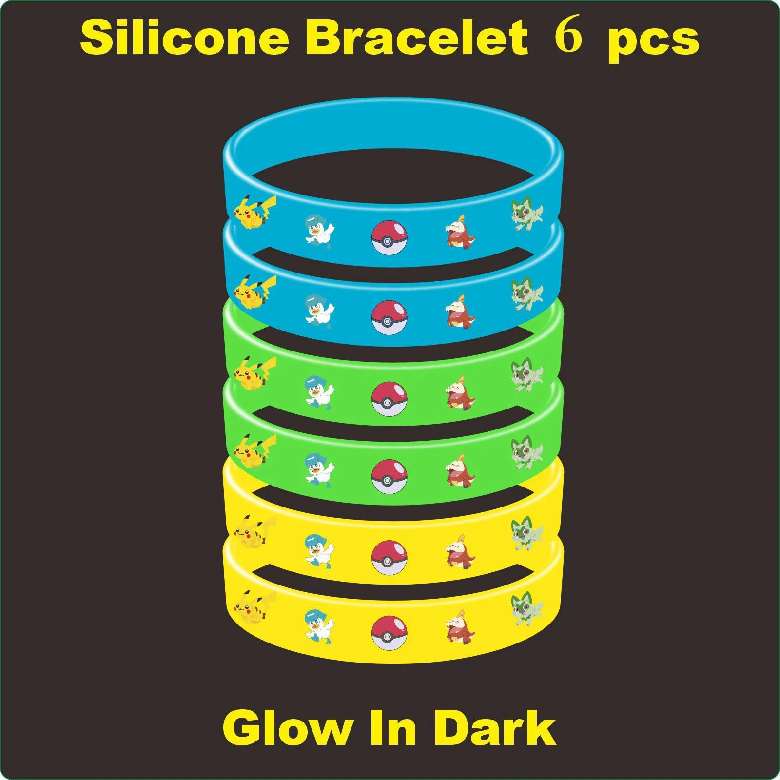 6 stks Pokemon Armband Anime Pocket Pikachu Noctilucent Cartoon Siliconen Polsbandje Armbanden Kawaii Cosplay Accessoires Gift