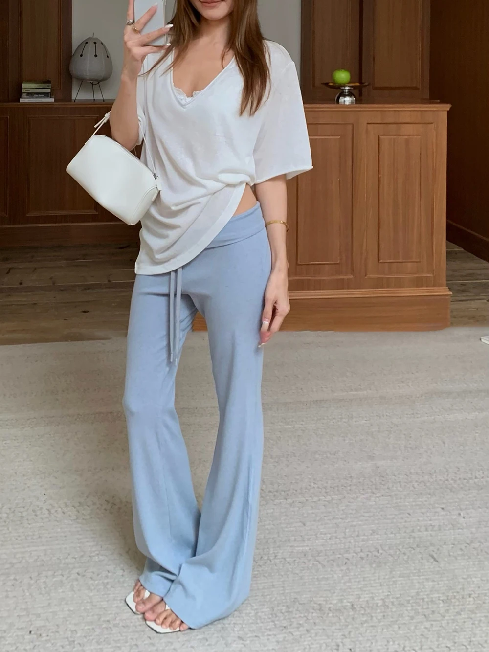 

Women's V-neck Short-sleeved T-shirt Loose Fit High-waisted Pants Set Spring Fashion Casual Comfortable Breathable Linen Mate...