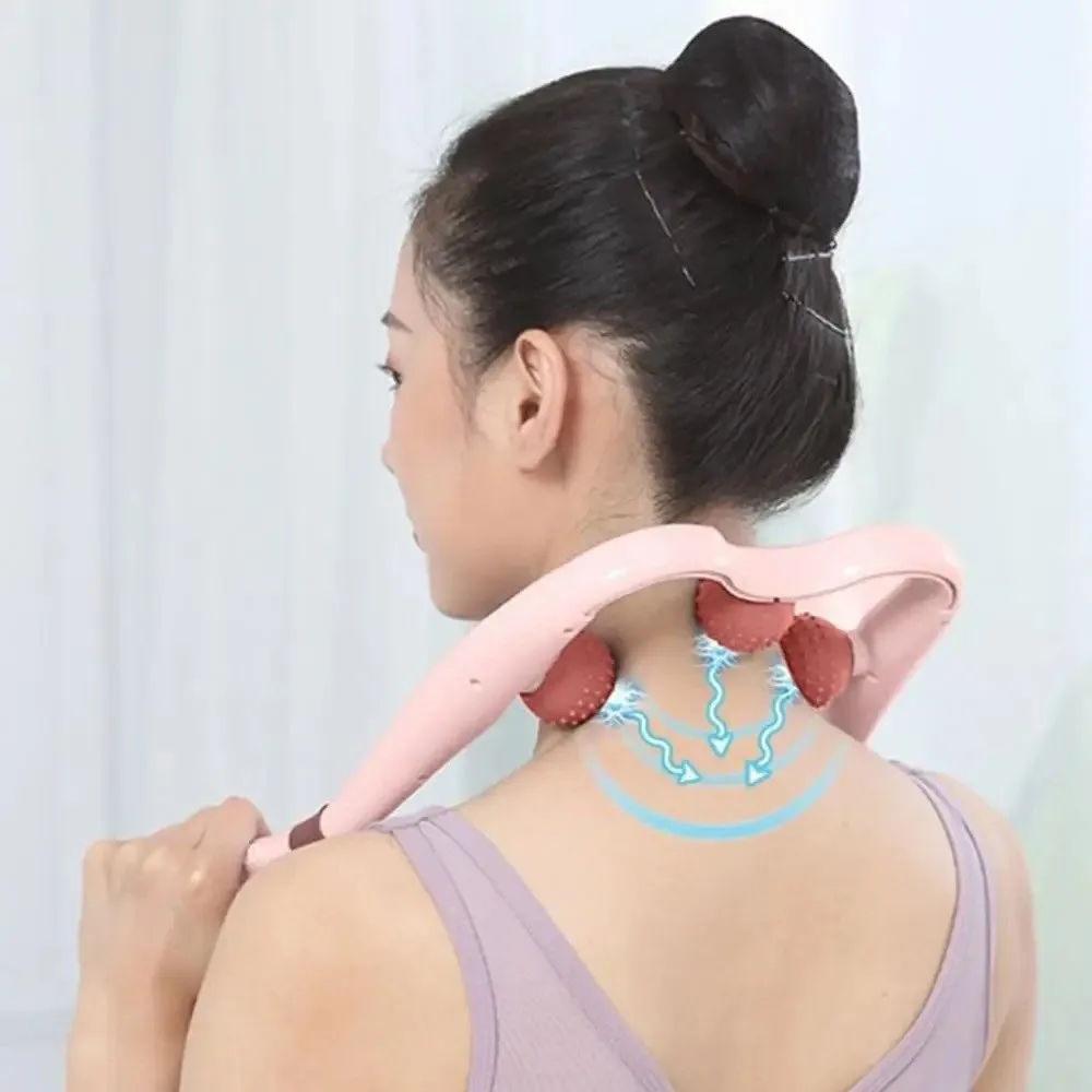 Vibration Cervical Massage Instrument Triple Balls Extended Handle Neck Massager Roller Ergonomic Three-level Adjustment