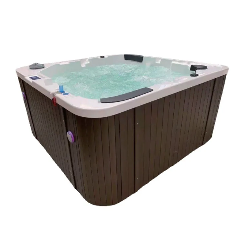 Piscina de Hidromasaje Acrílica de 2000 mm con 3 Asientos y 2 Posiciones Reclinables, Piscina de Spa Exterior con Escalones para Surfear, Modelo NS2003A