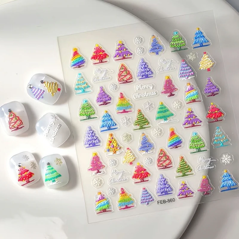 

ПВХ Ins Рождественская елка Снежинка Дизайн Наклейка для дизайна ногтей Симпатичные милые самоклеящиеся наклейки DIY Украшение ногтей на Рождество