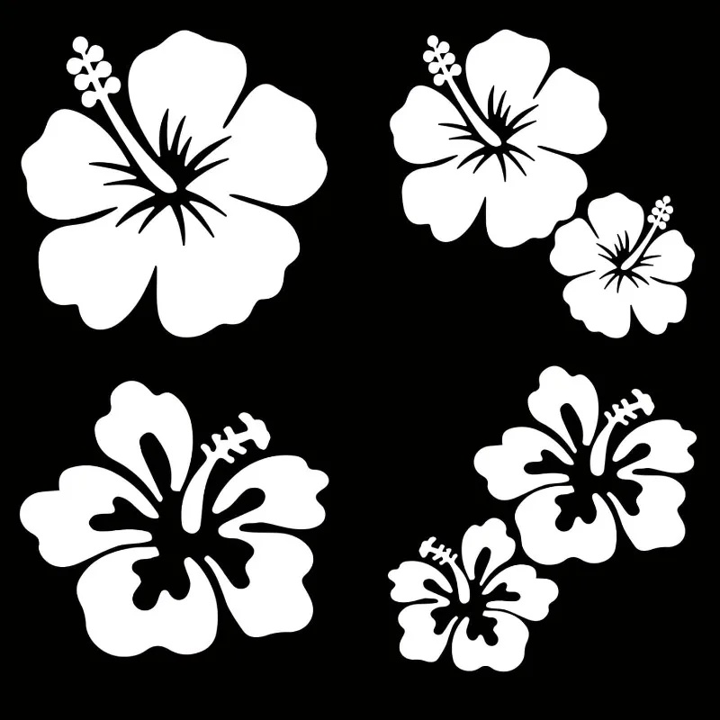 

4 Sheets Hibiscus Flower Car Decal Large Size Car Stickers 6pcs Hawaiian Flower Sun Protection Self Adhesive Car Accessories