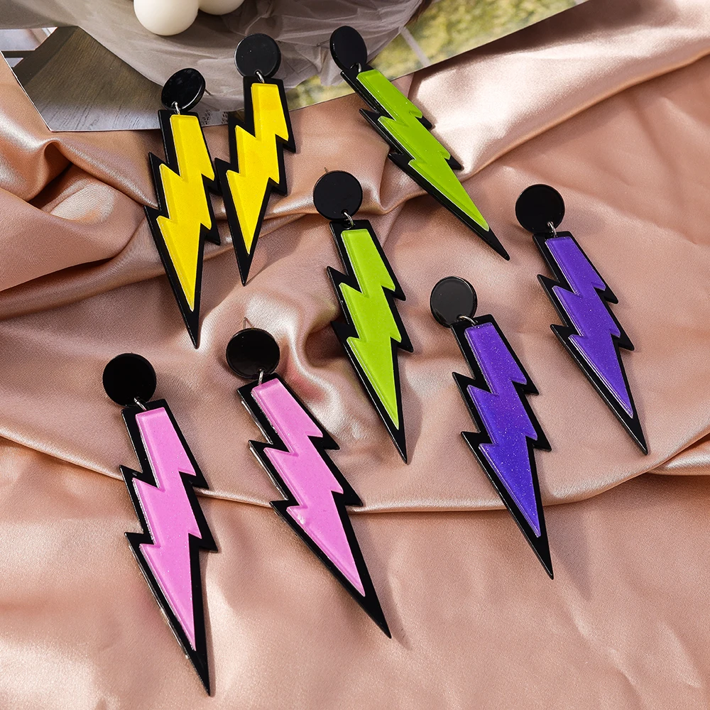 Aihua 22 Colors Colorful Lightning Pendant Earrings For Women Trendy Hoop Thunder Earrings Hip Hop Summer Party Jewelry Gifts