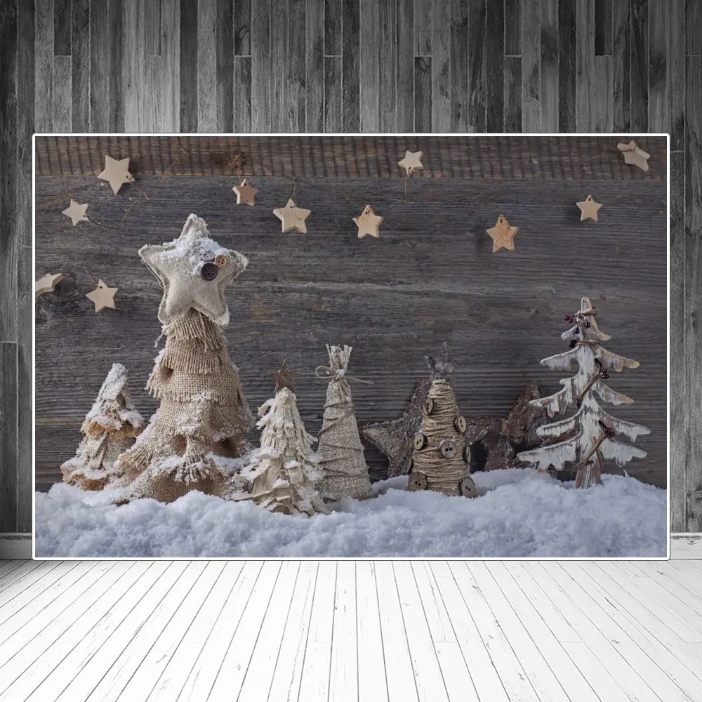 Árbol de Navidad, estrellas, nieve, tablones de madera, fondos de fotografía personalizados, decoración de fiesta de bebé, fotomatón, estudio, accesorios