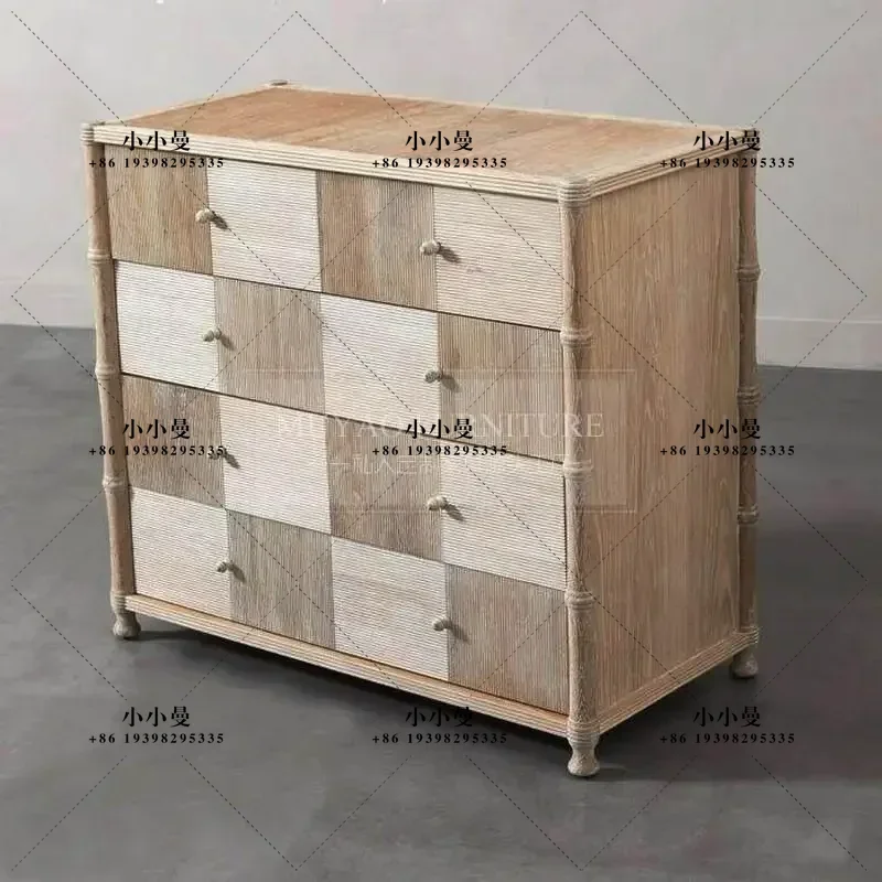 Retro American bedroom art puzzle light luxury vertical pattern plaid bedside table