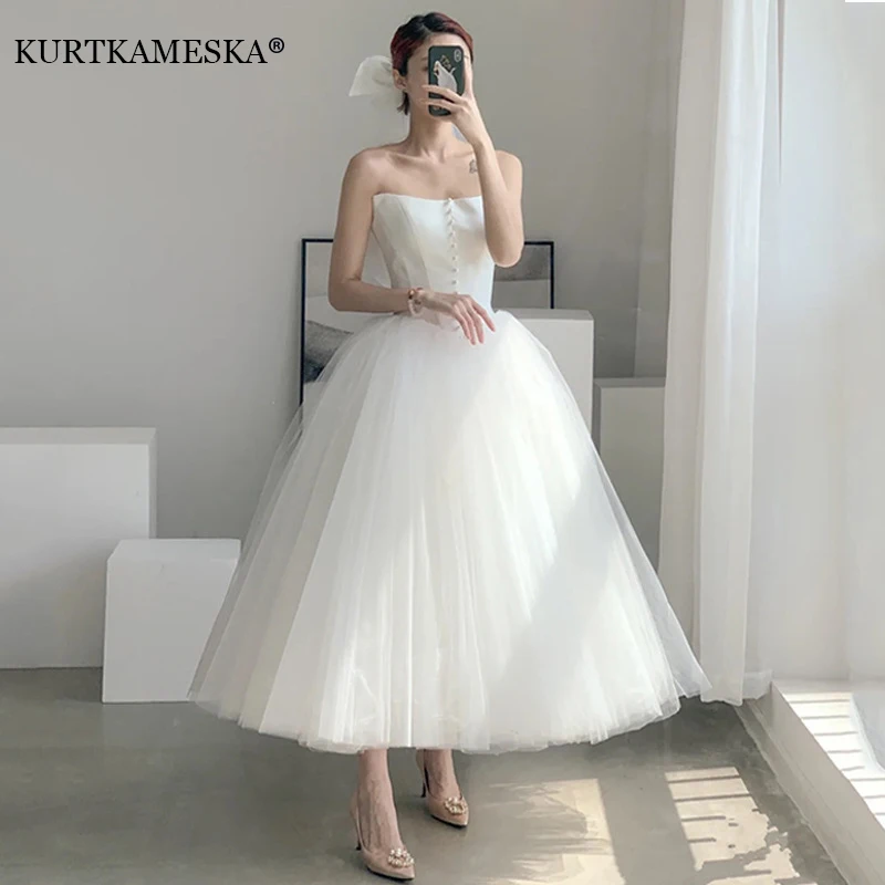 

French Bride Wedding Dress Elegant Sexy White Strapless Ball Gown Evening Prom Dresses for Women Formal Graduation Party vestido