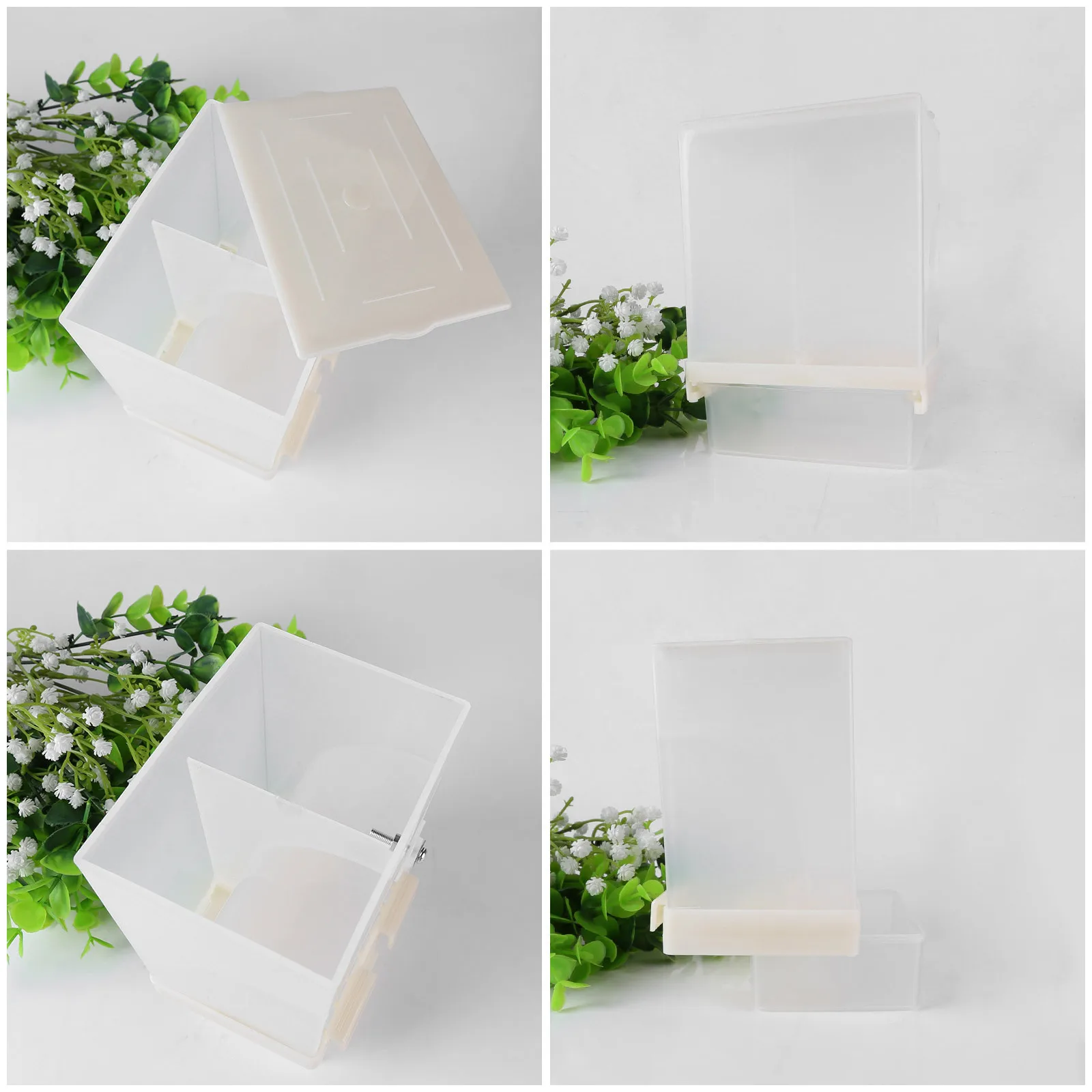 

1Pcs Pet Bird Feeder Durable Plastic Feeding Box Simple Design Multi-Grid Compact Size Easy Installation Bird Food Box