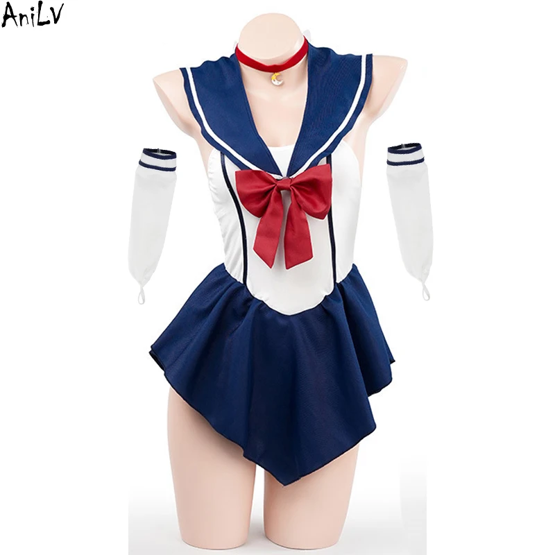 Anilv-disfraz de uniforme de marinero de Anime japonés para niña, lindo vestido de Luna para estudiante escolar, trajes de Cosplay para mujer