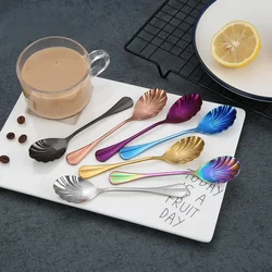 Shell-shaped Stainless Steel Long Handle Spoon Restaurant Dessert Spoon Ice Cream Spoon Kitchen Accessories