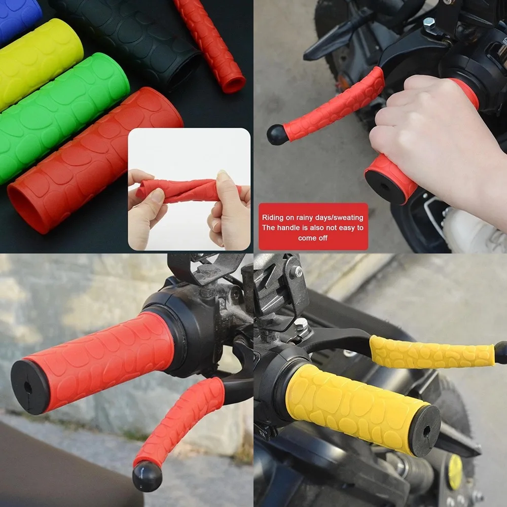 Motorcycle Electric Vehicle Soft Rubber Handlebar Cover Weather Protection Comfortable Anti-Skid Control Colorful Handle Grip