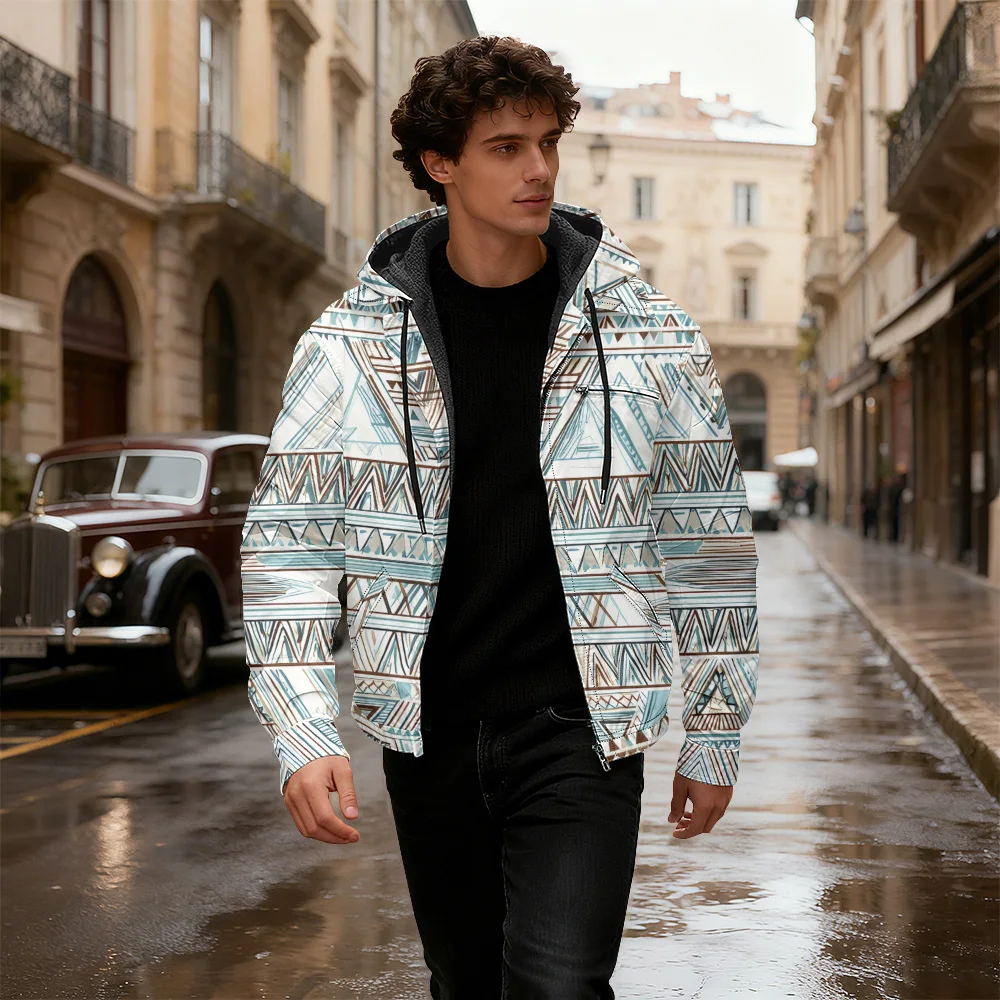 

Хлопковая куртка с капюшоном на молнии и узором пейсли, цветная геометрия, мужская толстовка на молнии с капюшоном в богемном стиле с принтом