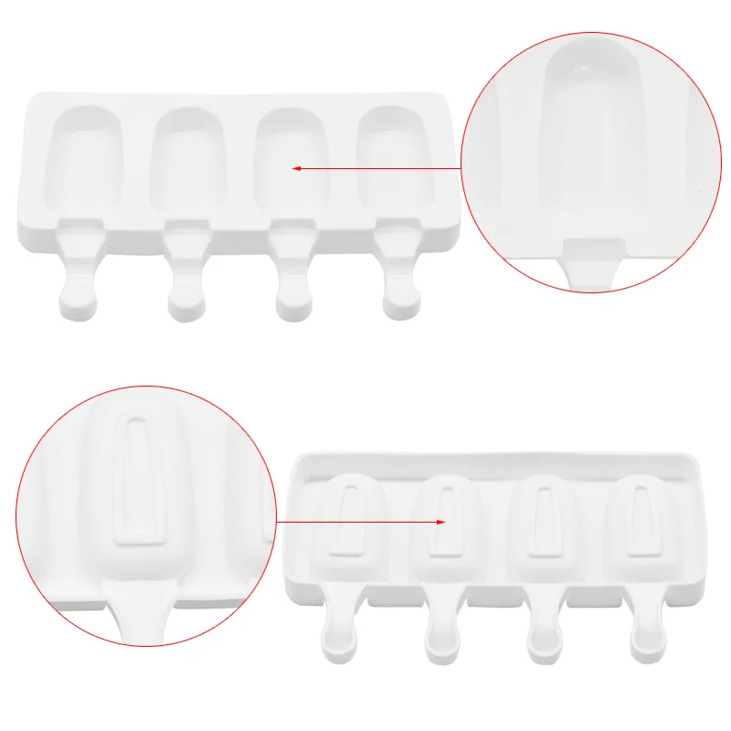 4Hole DIY Silicone Ice Cream Mold Summer Popsicle Stick Mould For Pool Wedding Birthday Party Juice Ice Pop Maker Kitchen Tools