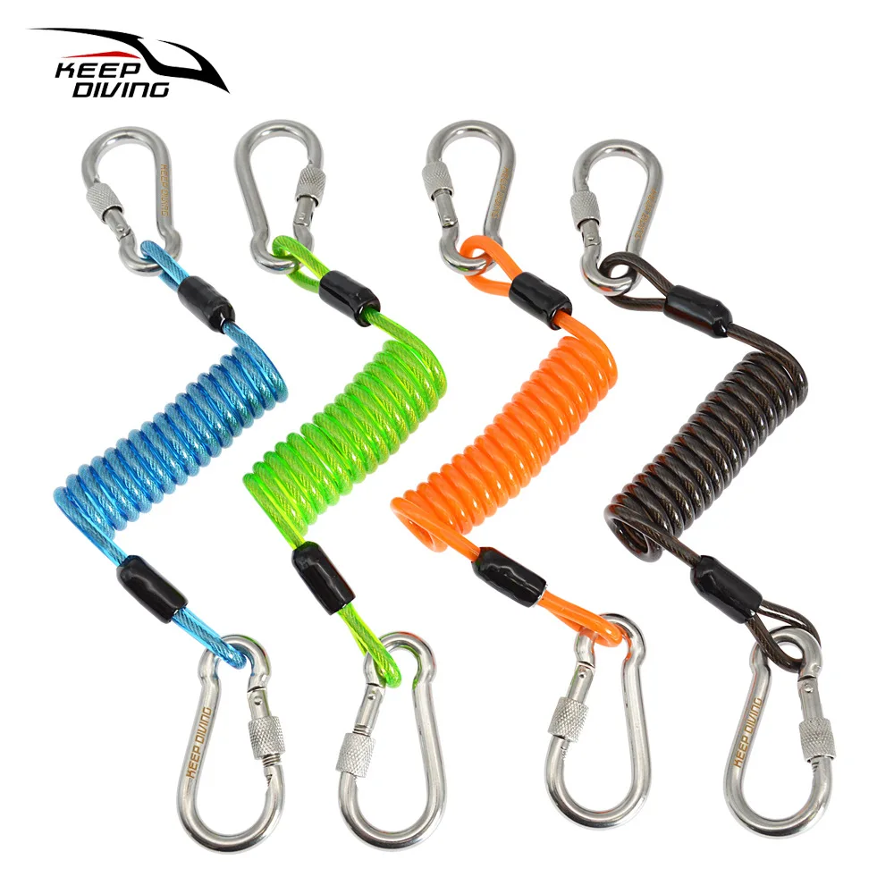 304 Scuba Diving Anti-lost Spiral Spring Coil Lanyard Diving Camera Anti-lost Rope with Two Quick-release Buckle