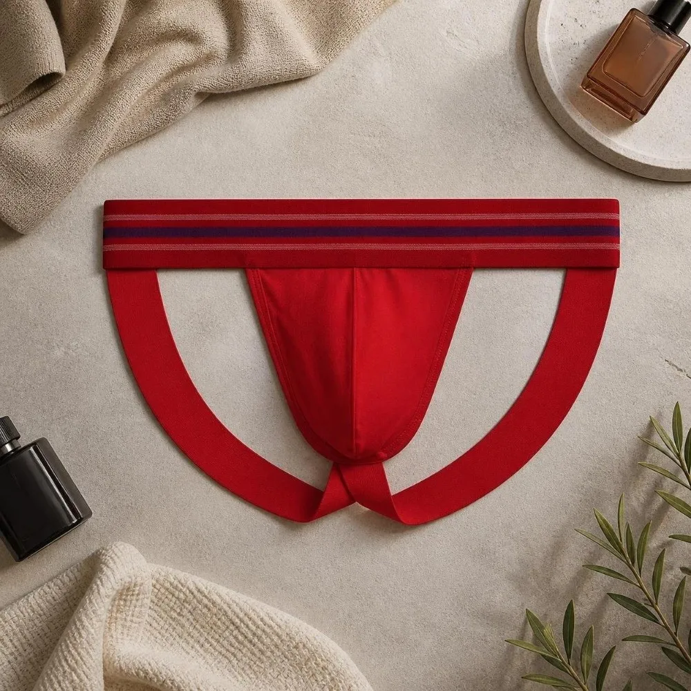 Breathable Convex Pouch Men Thong Open Butt Low Waist Stripes Briefs Hollow Out Lingerie Bikini Underwear Sports Wear