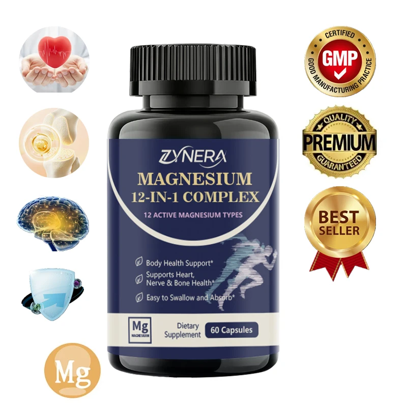 

Magnesium Complex Capsules - Bone, Muscle & Heart Health Supplement, Heart Health Muscle Relaxation,Stress & Anxiety Relief