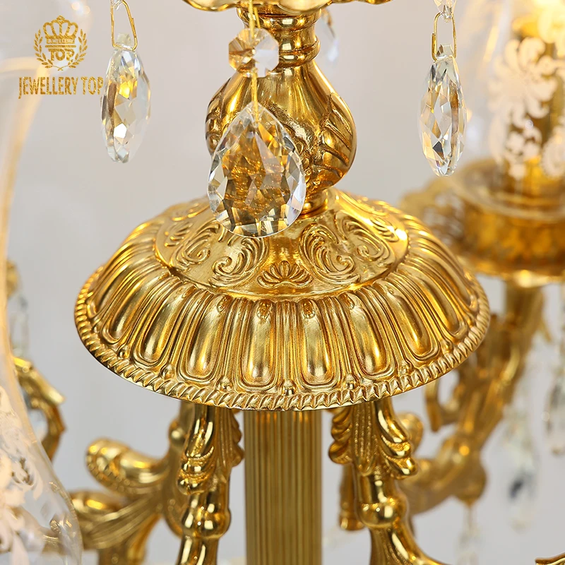 Jewellerytop French Antique Brass Luxury Decorative Desk Lamp Dining Table Lamp Crystal Lampshade Bronze Table Light