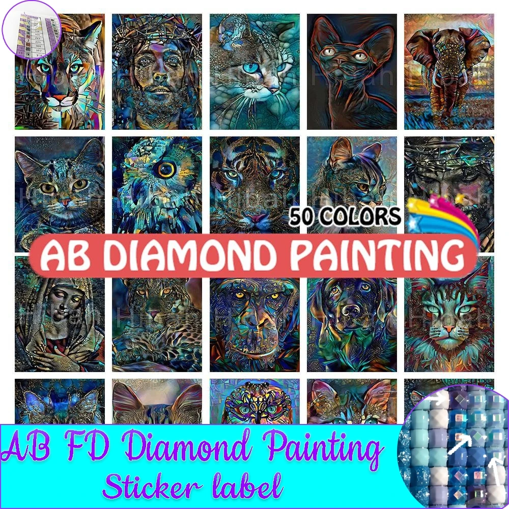 Diamond Painting 50 Colors 5D DIY Animals Cross Stitch Cats Lion Tiger Owl Embroidery AB Drills Wall Stickers Mosaic Home Decor