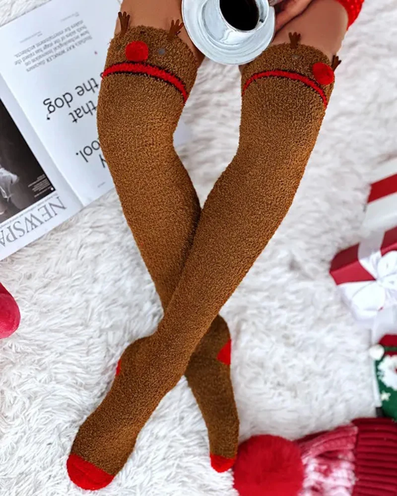 Christmas Over The Knee High Fleece Thermal Winter Leg Warmers Long Socks for Women