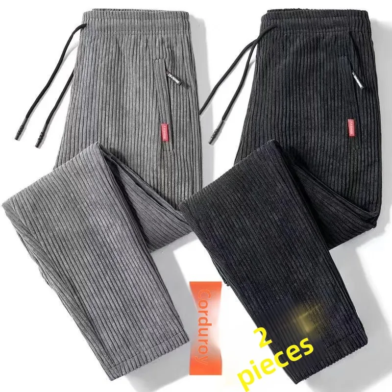 Quality Corduroy Men's Straight Leg Zipper Pocket Sports Pants Autumn Winter Fashionable Casual Trousers Youth Active Style