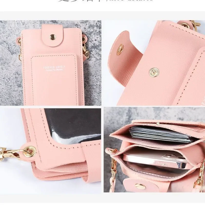 Casual Transparent Touch Screen PU Women's Mobile Phone Bag Multi-function Crossbody Bag Coin Card Purse Travel Storage Bags - Image 5
