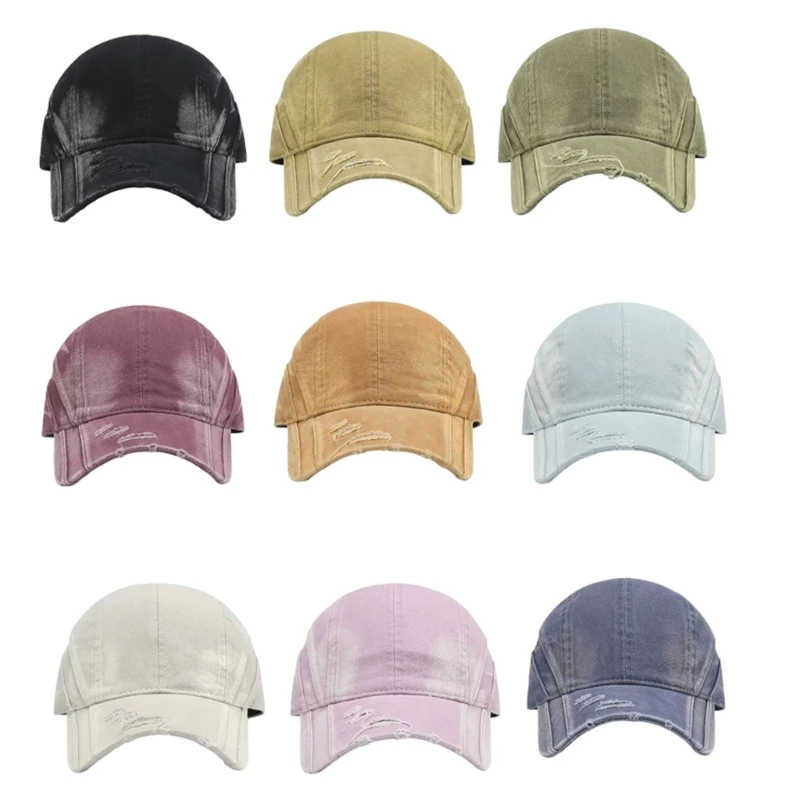 Weathered Baseball Cap for Adults Casual Hat with Distressed Bill and Adjustable Back Strap for Travel Daily Wear Y08E