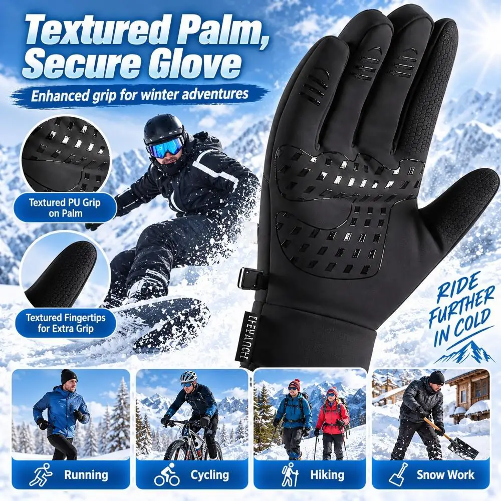 Reflective Zipper Pocket Winter Cycling Gloves Touchscreen Thermal Fleece Windproof for Men Women Outdoor Sports