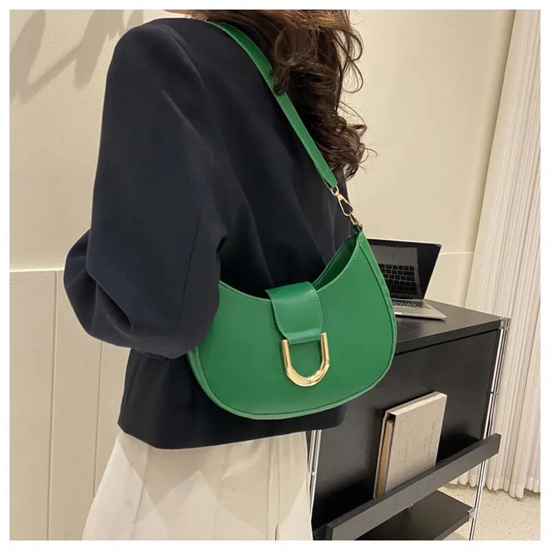 2024 New Fashion Texture Women\'s Shoulder Bag Solid Color Leather Underarm Bag Unique Designer Brand Handbag Casual Hobo Bags