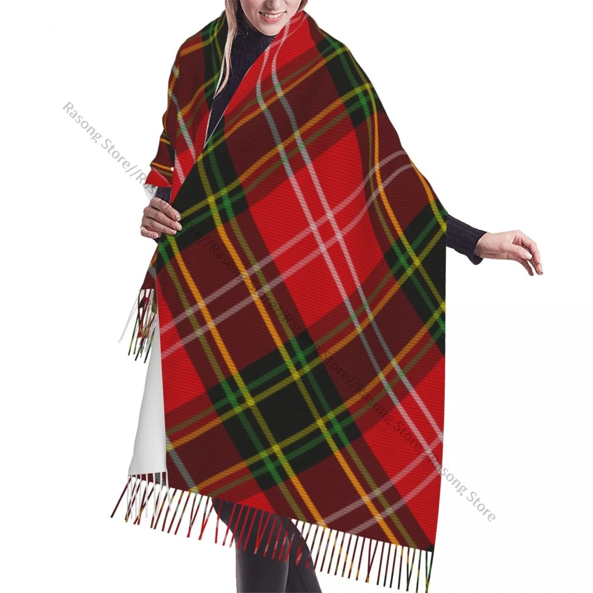 Tartan xadrez padrão xadrez cachecol de inverno xales envoltório feminino masculino quente bufanda borla cachecóis