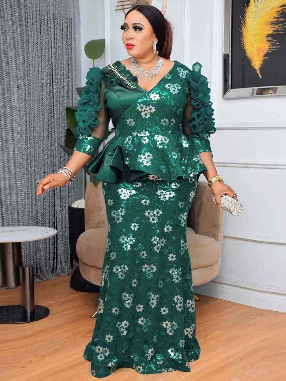 

Роскошные африканские платья для женщин, свадебное платье русалки для гостей, вечерние платья для дня рождения, Анкара, Дашики, африканская одежда с блестками