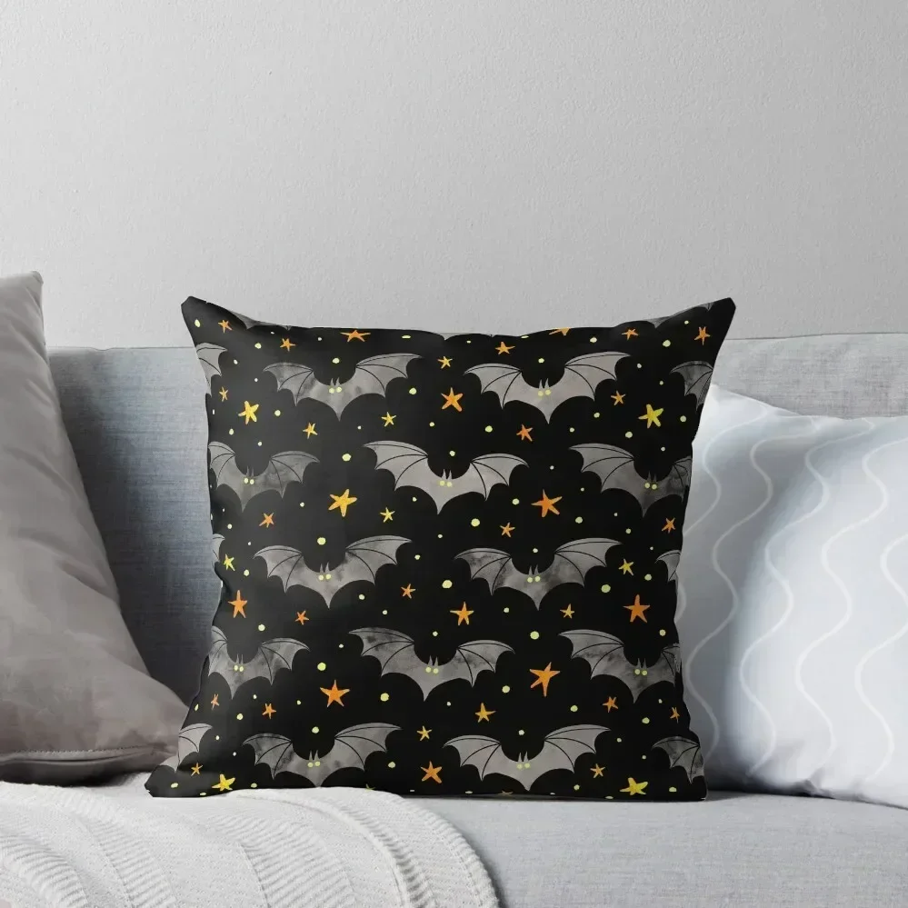 Watercolor Bats Grey with Yellow Stars Throw Pillow christmas decorations for home 2025 Pillowcases Sofa Cushion Anime pillow