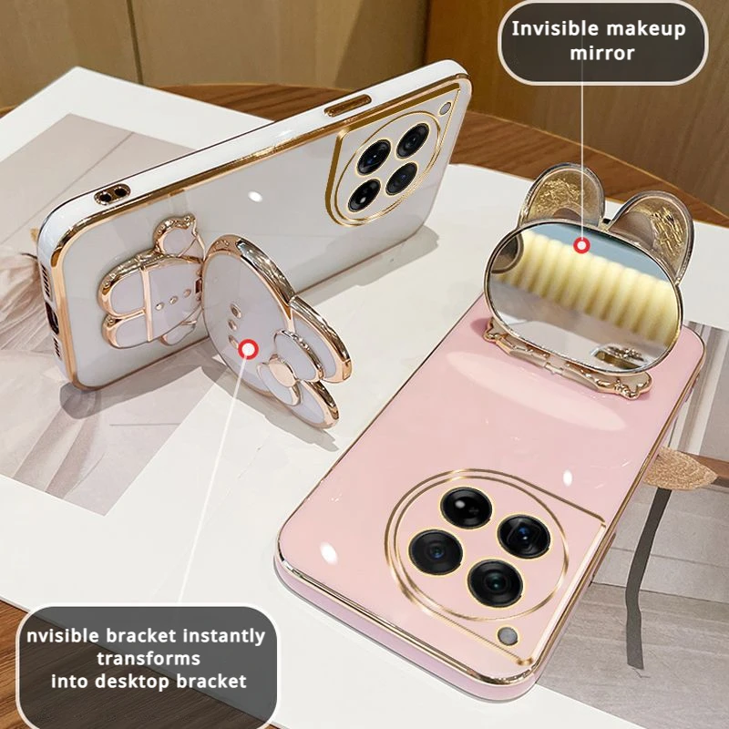 メッキウサギ電話ケース OnePlus 9 プロ 9 R T 8T 10 11 R プロ 12 OnePlus ACE プロ 2V 3V 高級化粧鏡ホルダー電話ケース