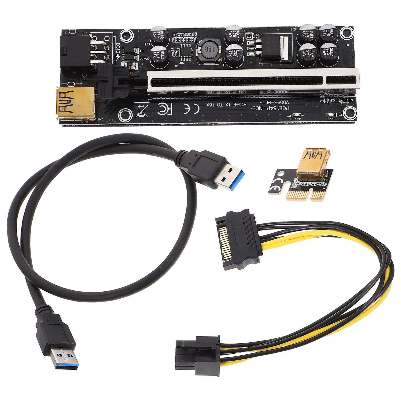 1Set Pci-E 1X to 16X Extender Mining Riser Card GPU Riser Adapter Plug Running Light Pci-E 1X to 16X Extender