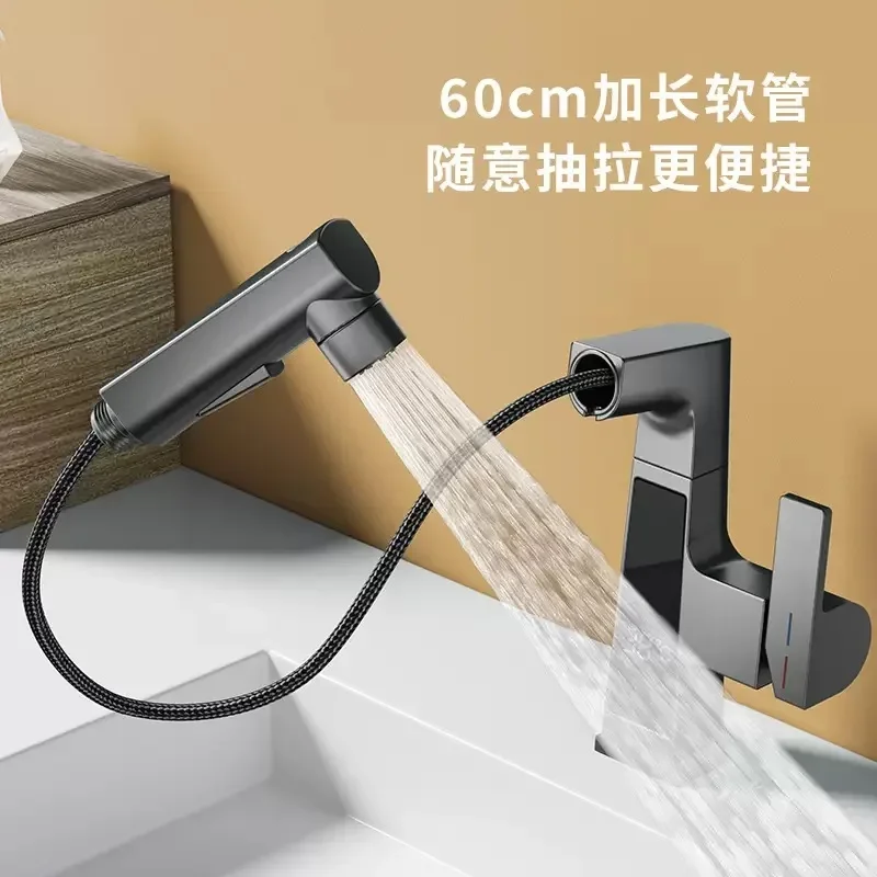 Pulling Out Lifting Adjustable Faucet Digital Faucets Cold Hot Mixer Basin Mounted Display Water Deck Tap
