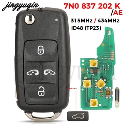 jingyuqin 7N0837202K /F/AE klucz zdalny 315/434Mhz dla VW Sharan Multivan Caravelle Transporter ID48 NON-KEYLESSGO 5K0 837 202 AD