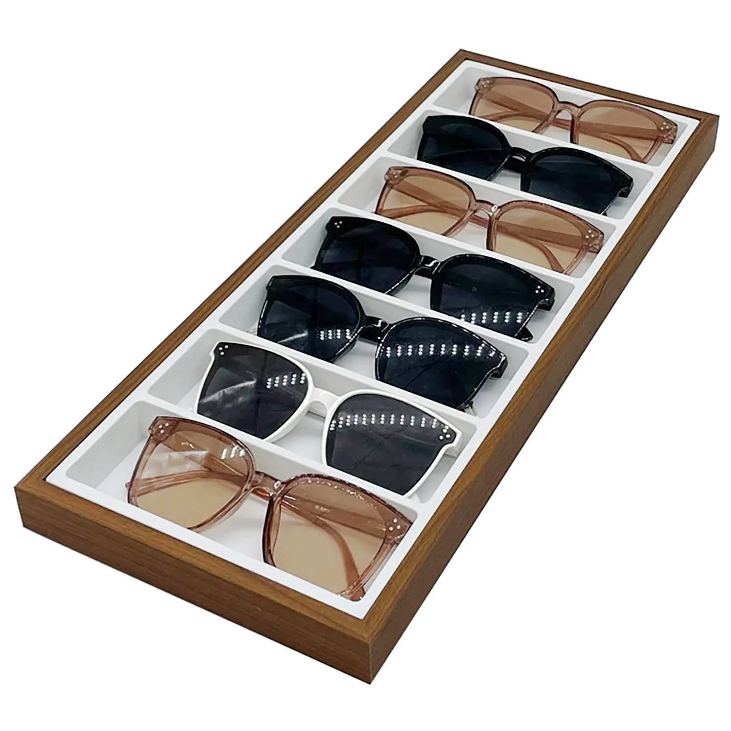 Black Walnut Pattern Wooden 7-Position Glasses Display Storage Box Sunglasses Display Tray Props Booth Perfect For Giving Gift