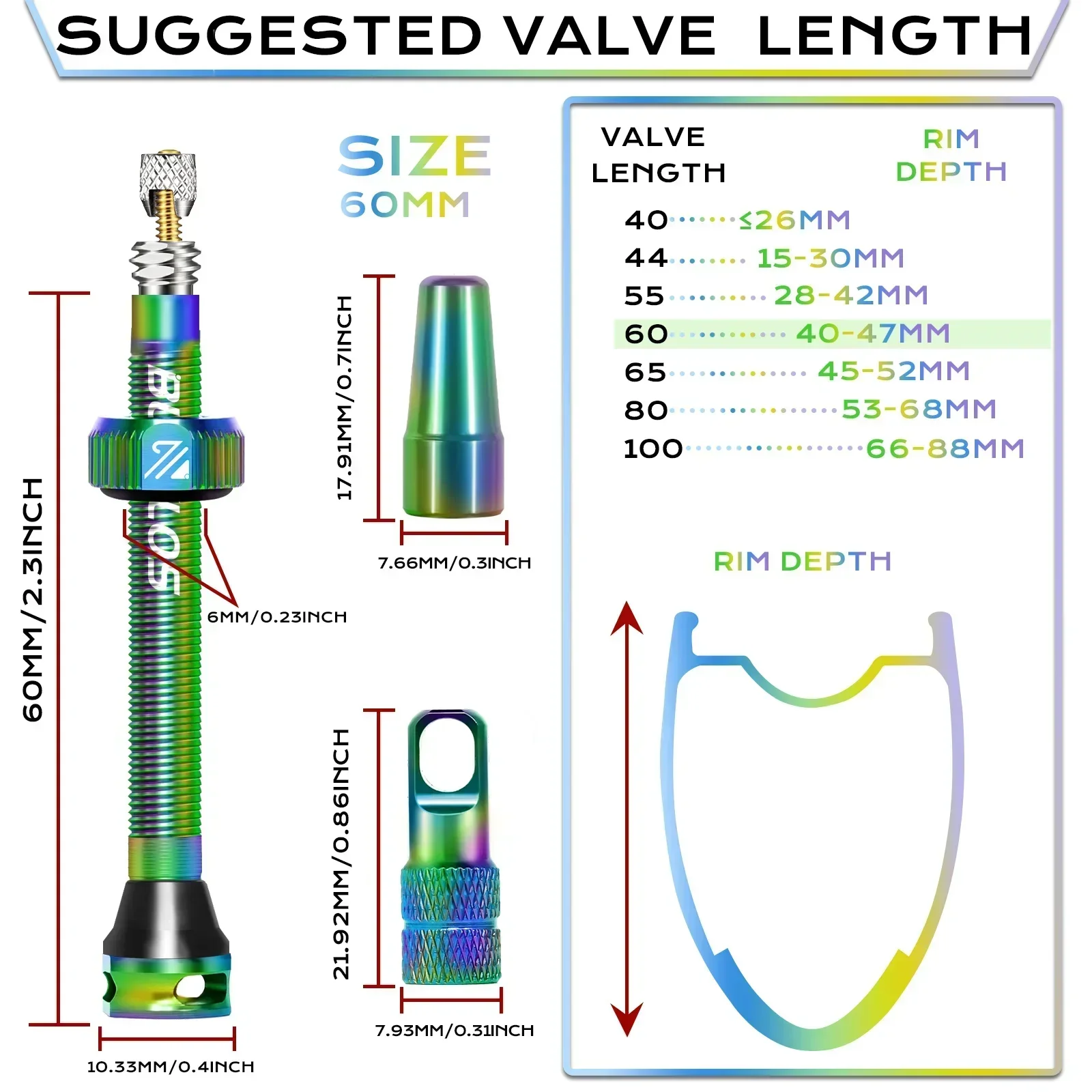 BUCKLOS Valvola per bicicletta Tubeless 40mm Stelo Presta Valve Strada MTB Bici 60mm In lega di alluminio Tubeless Pneumatico Nucleo Valvola di rimozione Scatola