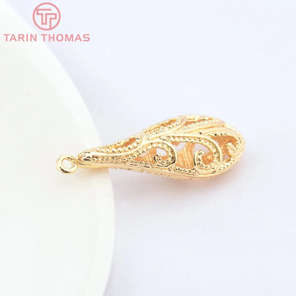 (4778) 6PCS 12.5x34MM 24K Gold Color Brass Tear Drop Shape Charms Pendants High Quality DIY Jewelry Making Findings Wholesale